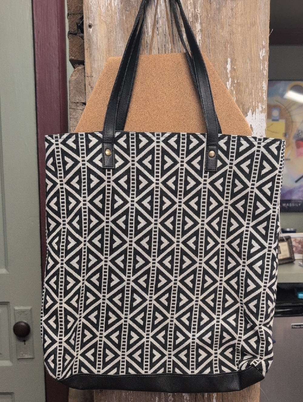 Mossimo Supply Co. Black and White Geometric Canvas Tote with Black Handles